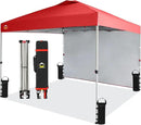 CROWN SHADES 10x10 Pop Up Canopy with 1 Side Wall - Beach Tent with One Push Setup - Outdoor Sun Shade for Events, Parties, Camping - Gazebo with STO-N-Go Cover Bag (Red) by GreenHaven Gardens