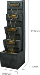 SunJet 4-Tiers Modern Cascading Indoor/Outdoor Fountains and Waterfalls with LED Lights - 39.3" High Large Water Fountain for Garden, Patio, Yard, and Deck Decor - Relaxing Water Fountain Outdoor by GreenHaven Gardens