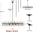 Modern 48 in Black Round Chandelier Light Fixture, Crystal Chandeliers for Dining Room, Living Room, Wagon Wheel Chandelier Over Table Chandeliers for Bedroom,Foyer,Includes 48xG4 Bulbs by CozyNest Decor