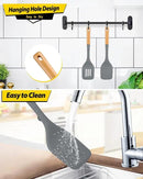 Pack of 2 Large Silicone Spatula, Heat Resistant Solid Turner, Non Stick Slotted Spatulas with Wooden Handle, Ideal Kitchen Utensils for Flipping, Pancakes, Eggs, Fish(GRAY) by CozyNest Decor
