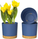 ZMTECH Plant Pots, Set of 3 8'' Self Watering Plastic Planter with Drainage Hole and Saucer, Modern Decorative Flower Pot for Indoor Outdoor House Plants, Succulents, Flowers - Blue by GreenHaven Gardens