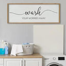 SRSZHIYUE Wash Your Worries Away Bathroom Sign Wall Art 40"x15" Funny Restroom Toilet Large Wood Framed Hanging Decor (Wood) by CozyNest Decor
