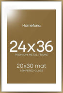 Homeforia 24x36 Picture Frame Bronze, High End Metal 24 x 36 Large Poster Frames with Mat 20 by 30 Photo, 24x36 Brass Frame Matted to 20x30 Print, 36x24 Thin Frames, Tempered Glass, Wall Kit, Set of 1 by CozyNest Decor