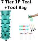Vertical Planter, 7 Tier Stackable Strawberry Planter with Garden Tool Set, Movable Indoor/Outdoor Garden Herb Pot for Growing Vegetables and Succulents, Teal by GreenHaven Gardens