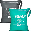 2 Pcs Large Travel Laundry Bags - Waterproof Wet/Dry, Washable, Drawstring, Bathing Suit, Workout, Gym Clothes, Swimming, Yoga - Green, Grey by TinyTreasures Baby Boutique