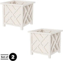 Lattice Design Planter Box 2-Pack – 14.75-Inch Decorative Outdoor Flower or Plant Pots – Front Porch, Patio, and Garden Decor by Pure Garden (White) by GreenHaven Gardens