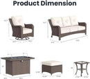 7 Pieces Outdoor Patio Furniture Sets with Rocking Swivel Chairs with 6-inch Thick Cushion and Fire Pit Table for Deck Lawn by GreenHaven Gardens