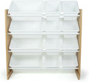 Humble Crew Kids Toy Storage Organizer with 12 Plastic Bins, Natural Wood/White – Removable Bins for Playroom, Bedroom, Toddler Furniture for Boys and Girls Ages by TinyTreasures Baby Boutique