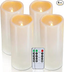 Homemory 4" x 10" Large Waterproof Outdoor Flameless Candles, Battery Operated LED Pillar Candles with Remote and Timers for Indoor Outdoor Lanterns, Long Lasting, Dark Ivory, Set of 4 by CozyNest Decor