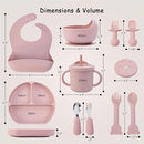 Baby Feeding Set, 13PCS Silicone Baby Self Feeding Set, Toddler Led Weaning Utensils Set with Suction Bowl and Plate, 3 Set of Baby Spoon and Fork, Adjustable Bid, Sippy Cup with Straw and 2 Lids by TinyTreasures Baby Boutique