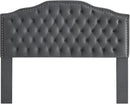 24KF Upholstered Button Tufted Queen/Full Size Headboard with Nailhead Trim, Soft Velvet Fabric - Dark Gray by CozyNest Decor