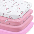 Bassinet Sheet 4 Pack for Baby Girls, Bassinet Sheets Universal Fit for Rectangle, Oval, Hourglass Bassinet Pad/Mattress, Stretchy Bassinet Sheets, Pink Print by TinyTreasures Baby Boutique