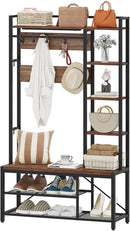 BON AUGURE Hall Tree with Shoe Storage, 5-in-1 Reversible Entryway Bench with Coat Hooks for Hallway, Rustic Wood and Metal Coat Rack with Shelves for Mudroom (Rustic Oak) by CozyNest Decor