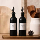 HOMCDALY Olive Oil Dispenser for Kitchen, 16oz Glass Oil Bottles with Bamboo Tray, Black Oil&Vinegar Cruet Set, Kitchen Dispenser Bottles with Pourer | Set of 2 (16oz – Black) by CozyNest Decor