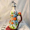 18 Oz Hand Painted Relief Ceramic Olive Oil Bottle Dispenser for Kitchen, Oil and Vinegar Bottle, Seasoning Bottle with Stainless Steel Nozzle, 540mL Oil Container with Handle for Cooking, Light Proof by CozyNest Decor