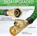 J&B XpandaHose 50ft Expandable Garden Hose with Holder - Heavy Duty Superior Strength 3750D - 4 -Layer Latex Core - Extra Strong Brass Connectors and 10 Spray Nozzle w/Storage Bag (Green 50) by GreenHaven Gardens