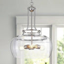 WUZUPS Chandelier Rustic Farmhouse Industrial Round Ceiling Pendant LED Light Fixture Clear Seeded Glass Shade for Dining Room Kitchen Island Foyer Entryway, H 20.9" x W 15.9", Brushed Nickel by CozyNest Decor