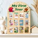 ORIGACH My First Year Baby Growth Photo Display Wood Board - 12 Months Newborn Milestones Photo Board - Neutral Baby Keepsake Frame 1st Birthday Party Nursery Decor New Mom Gift - Football by TinyTreasures Baby Boutique