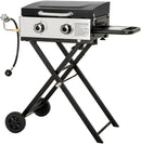 GREEN PARTY 2 Burner BBQ Propane Gas Griddle with Collapsible Stand, 18 Inch Portable Griddle with Side Table & 253 Sq. In. Cooking Area, Flat Top Gas Grill for Outdoor Cooking Garden Patio Backyard by GreenHaven Gardens