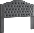 24KF Upholstered Button Tufted Queen/Full Size Headboard with Nailhead Trim, Soft Velvet Fabric - Dark Gray by CozyNest Decor