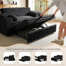 68.11" Corduroy Convertible Sofa Bed with USB Charging Port, Foldable Sleeper Chair with Pillows & Armrests, 3-in-1 Floor Couch for Living Room, Bedroom, Guest Room – Black by CozyNest Decor