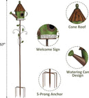 BAYN 57” Bird Houses Stake for Outside, Metal Watering Can Birdhouse Garden Stake Wild Bird Feeder Pole with Welcome Sign Outdoor Decorations for Patio, Backyard, Garden by CozyNest Decor