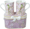 Lightahead Elegant Bone China Two Coffee Mugs Set in Bird Design 10.8 oz Each Cup in Attractive Gift Box by CozyNest Decor