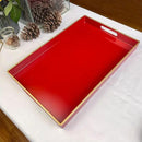 Red Decorative Tray, Rectangular Serving Tray with Handles, Plastic Coffee Table Tray for Ottoman, Living Room, Kitchen Tabletop, 15.6” x 10.2” x1.37” by CozyNest Decor