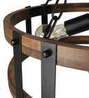Farmhouse Rustic Wood Chandelier, 4-Light Industrial Drum Chandelier for Dining Room Vintage Pendant Hanging Light Fixture with Black Metal Accent for Kitchen Living Room Dining Area by CozyNest Decor