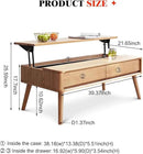 100% Solid Wood Lift Top Coffee Table for Living Room, Mid Century Modern Tables with Drawers and Large Storage, Oak Coffee Tables for Small Spaces (Oak Wood Log, 39.37" W x 21.65" D x 25.59" H) by CozyNest Decor