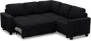 Belffin Plush Corduroy Modular Sectional Sofa with Pull Out Bed Convertible Small Sectional Corner Couch for Living Room Black Couch by CozyNest Decor