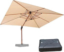 PURPLE LEAF 10' X 13' Double Top Deluxe Wood Pattern Rectangle Patio Umbrella with Base Offset Hanging Umbrella Outdoor Market Umbrella Garden Umbrella, Beige by GreenHaven Gardens