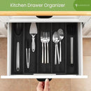 Purawood Kitchen Drawer Organizer - Expandable Utensil Organizer for Kitchen, Cutlery Tray & Silverware Organizer, 3-5 Slots - Bamboo Drawer Organizer for Utensils & Flatware (Black) by CozyNest Decor