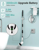 Electric Spin Scrubber, Cordless Shower Scrubber Rotary Floor Brushes & Pad Drivers with 9 Brush Heads - 2H Dual Speed, IPX7 Waterproof Extension Handle for Bathroom Tile Car Cleaning, Whtie-Q by CozyNest Decor