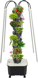 Hydroponic Growing Tower System Kit, 40-Plant Vertical Hydroponics Garden Tower with LED Grow Light, for Outdoor Indoor Herbs Fruits Vegetables Smart Garden Planter Kit by GreenHaven Gardens