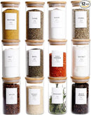 12 Pcs Glass Spice Jars With Bamboo Airtight Lids, 10oz Thicken(2.4mm) Spice Containers With 148 Minimalist Preprinted Waterproof Spice Labels, Kitchen Empty Small Storage Jars For Seasoning, Herb by CozyNest Decor