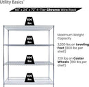 60"x24"x72" PREMIUM METAL STEEL 4-Tier Wire Shelving NSF 3200 LBS MAX Capacity Heavy Duty Storage Rack for Hospitals, Schools, Commercial Spaces, and Garages w/PREMIUM Wheels by CozyNest Decor