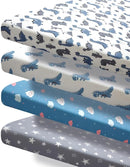4 Pack Soft Baby Boy Sheets Dinosaur Star Cloud Soft Polyester Neutral Unisex Fitted Sheets Set for Baby Boys by TinyTreasures Baby Boutique