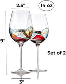 Bezrat Wine Glasses Hand Painted - Set of 2 - Women Wine Gift - Wine Lover Glass - Beautiful Glassware Gifts Ideas for Women Inspired by 'Duomo di Milano' Mothers Day - 12 oz (Red) by CozyNest Decor