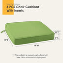 Outdoor Sunbrella Square Corner Seat Cushion, 19"x19"x3", Set of 4, Non Slip Seat Cushion Pads with Removable Cover for Patio Furniture, Garden Yard Lawn, Canvas Ginkgo by GreenHaven Gardens