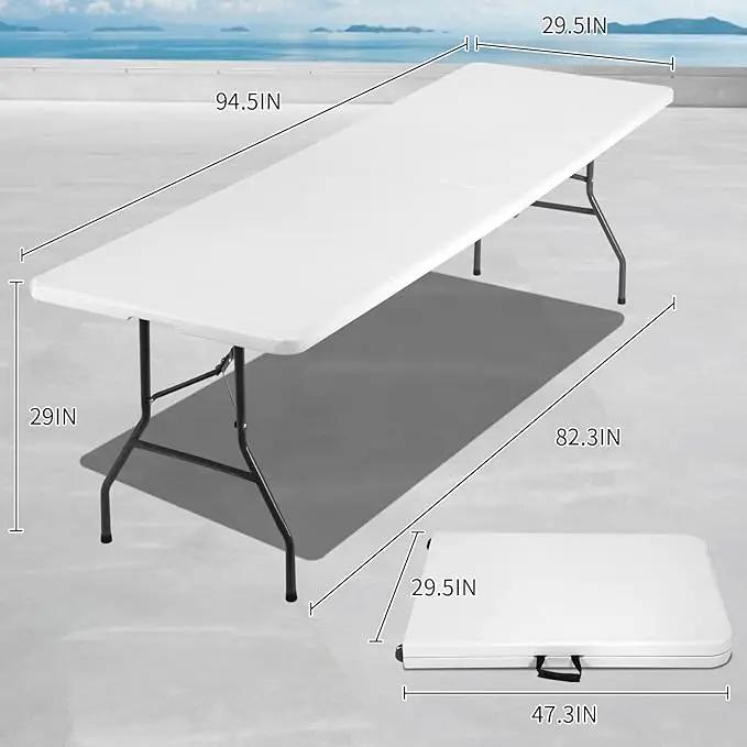 8FT Folding Table, Heavy Duty Foldable Table with Handle, Portable Fold-in-Half Utility Tables for Indoor & Outdoor Use Perfect for Camping BBQ Party Wedding Market Events, White, photo 3 of 7