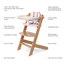 Cowiewie Natural Wooden High Chair for Babies & Toddlers 3-Tier Remove Adjustable Tray and Highchair with Cushions, Easy to Clean, Portable. (Pink) by TinyTreasures Baby Boutique