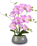 SJC Orchids Artificial Flowers with Gray Vase Purple Faux Orchid Phalaenopsis Arrangements for Kitchen Table Centerpiece Home Decoration Indoor(3.54" D x 7.87" W x 20" H) by CozyNest Decor