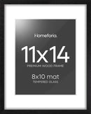 Homeforia 11x14 Picture Frame Black Wood, High End Oak 11x14 Poster Frames with Mat 8x10, 11 x 14 Wooden Frame Matted to 8 x 10 inch Photo, 14x11 Thin Hanging Frame, Tempered Glass, Wall Kit, Set of 1 by CozyNest Decor