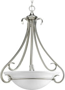 Torino Collection 3-Light Etched Glass Transitional Inverted Pendant Light Brushed Nickel by CozyNest Decor