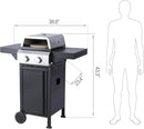 2-Burner Propane Gas BBQ Grill with Pizza Box, 24,600 BTU Output, Wire Enamel Grids, Foldable Side Table and Hanging Basket, Stainless Steel Patio Grill by GreenHaven Gardens