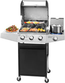 Unovivy 3-Burner Propane Gas BBQ Grill with Side Burner & Porcelain-Enameled Cast Iron Grates Built-in Thermometer, 39,000 BTU Outdoor Cooking, Patio, Garden Barbecue Grill, Black and Silver by GreenHaven Gardens