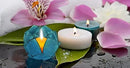 Blooming Lotus Capiz Shell Tealight Candle Holder, Handcrafted Decorative Tea Light Candleholder with Translucent Flower Petals for Ambient Illumination and Natural Elegance, Aquamarine by CozyNest Decor