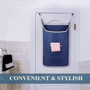 Fine Living Co. Large Hanging Laundry Hamper with Over Door Hooks & Adhesive, Durable Space Saving Laundry Bag with Zipper and Wide Open Top, Hanging Dorm Laundry Hamper (Navy Blue-XL) by CozyNest Decor
