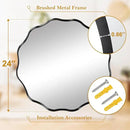 Fabuady Black Round Wavy Edge Mirror - 24'' Circle Wall Mirror with Metal Frame, Decorative Hanging/Leaning Mirror for Bathroom, Bedroom, Living Room, Hallway, Entryway, Office, Home Decor by CozyNest Decor